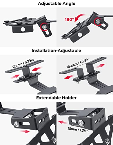 KEMIMOTO Universal Motorcycle License Plate Bracket with LED Light Aluminum Fender Eliminator Kit Tail Tidy License Plate Holder Mount - Thumbnail 3