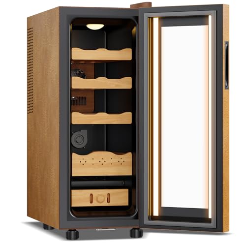 35L Upgraded Electric Humidor, 250 Counts Large Capacity,Thermostatic Electric Cooler Cabinet with Digital LED Screen, Safety Lock,Smart Humidity & Te