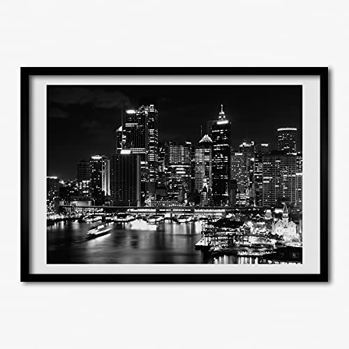 Affiche Tableau Sydney de Nuit Cadre en Bois MDF 70x50 cm Peinture Photo