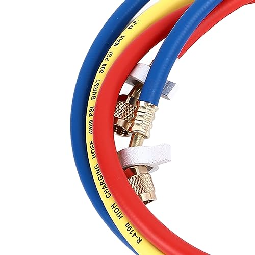 Mangueras de refrigerante HVAC AMAKO, tubo de carga de aire acondicionado de alta presión de 0.9 m con junta universal a prueba de explosión, juego de mangueras de refrigerante, 3 piezas miniatura 4