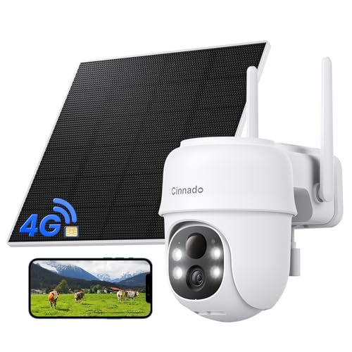 Cinnado 4G LTE Camera Exterieur sans Fil Solaire - 2K Camera de Surveillance sans Internet et sans...