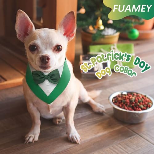 FUAMEY-StPatricks-Day-Dog-TuxedoPet-Green-Collar-Puppy-Costume-Adjustable-Dog-Bandana-Cosplay-Party-Doggie-BibsIrish-Lucky-Dress-Up-Dog-Bow-Tie-Green-and-White-M FUAMEY StPatricks Day Dog TuxedoPet Green Collar Puppy Costume Adjustable Dog Bandana Cosplay Party Doggie BibsIrish Lucky Dress Up Dog Bow Tie Green and White M