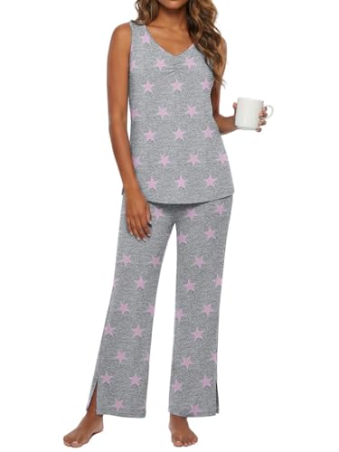 PrinStory Zestawy odzieży wypoczynkowej Summer Color Clashing Pjs Side Split, Różowa Gwiazda, L