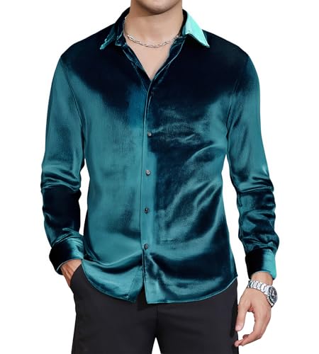 Alex Vando Mens Velvet Shirts Regular Fit Long Sleeve Soft Stretch Casual Button Down Shirt