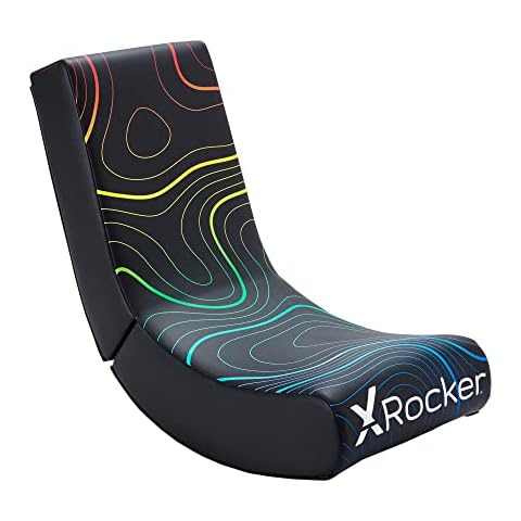 X-Rocker Video Rocker Gaming Chair for Kids, Low Folding Floor Seat, Faux Leather Rocking Chair - Neo Wave Edition - Black/Multicolour Cover