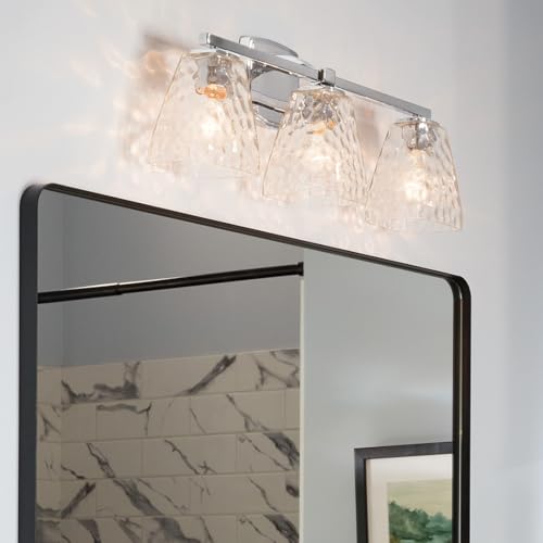 Image of Kichler Marant 21.25 inch 3-Light Bathroom Vanity Light Fixture with Clear Water Glass in Chrome for Mirror, Modern Wall Mount Lighting (21.25 inch W x 9.5 inch H), 55216CHWTR