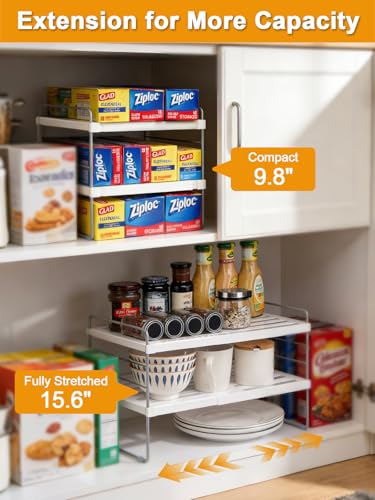 JUPELI Foil and Plastic Wrap Organizer, Expandable Kitchen Pantry Storage, Height Adjustable Cabinet Rack for Kitchen Organization, Aluminum Foil -3 Tier 9.8" to 15.6"L - Image 4