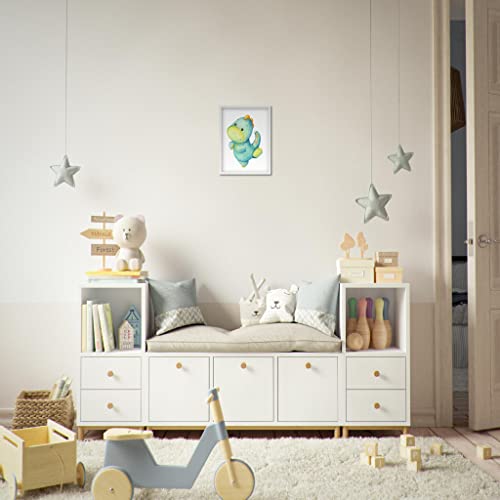 Décoration murale enfant dinosaure cadre blanc affiche 30x40