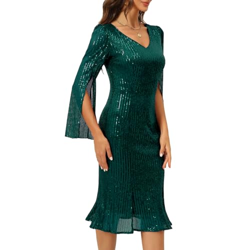 Image of COOAN Sequin Cocktail Formal Dresses for Women,Weddings Guest Evening Party Gowns Slim Midi Fishtail Dress