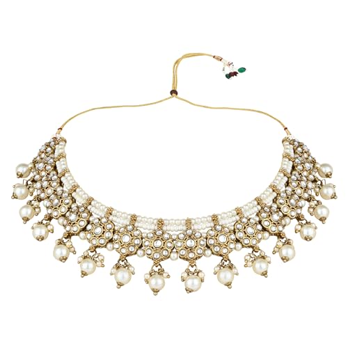 I Jewels Gold Plated Kundan Pearl Handmade Choker Necklace Jewellery & Jhumka Earring Set For Women (K7266)4