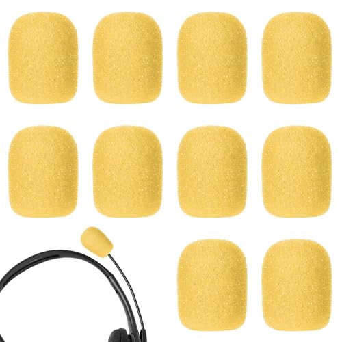 10 Packs Yellow Headset Microphone Covers Foam Small Lapel Mic Sponge Pop Filter Soft Microphone Windscreen Foam Lapel Headset Mic Windscreen Mini Microphones Sponge Foams Cover for Noise Reduction