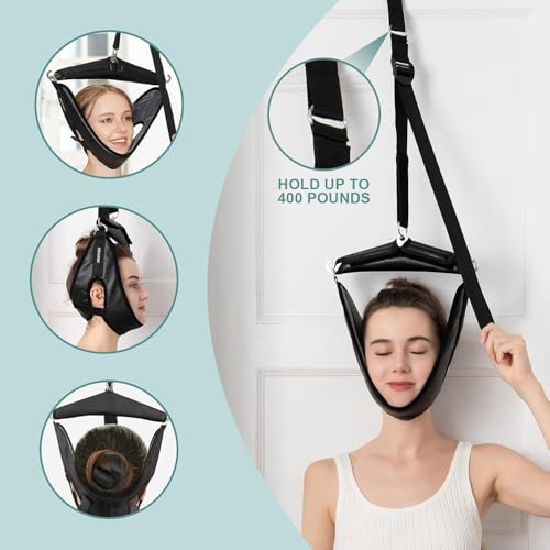 Image of Neck Stretcher Cervical Traction Device for Home Use - Over The Door Cervical Neck Traction Device for Decompression Home Physical Therapy, Portable Neck Traction Device for Neck Pain (Black)