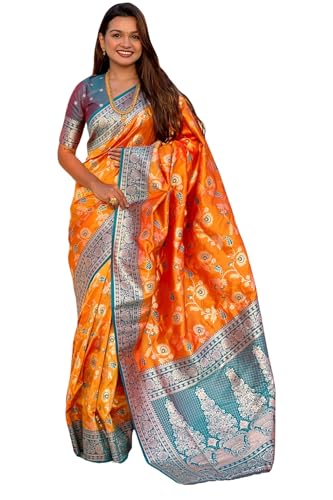 Image of SGF11- Women's Kanjivaram Woven Soft Silk Saree With Blouse Piece