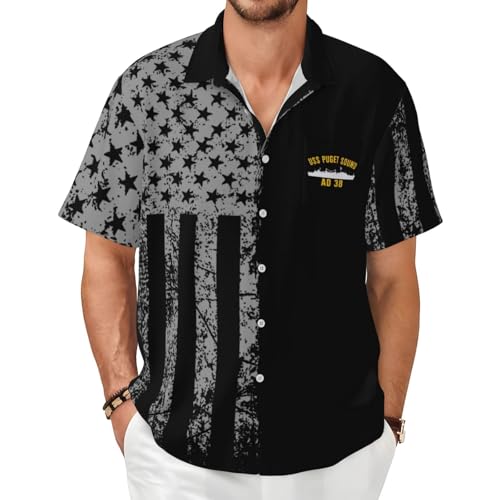 USS Puget Sound Ad 38 Men's Shirts Short Sleeve Casual Shirts Button Down Shirt for Men Beach Summer Shirt