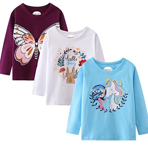 Image of Girl Long Sleeve Shirts Christams Tops Tees Cotton Casual Stripe Crewneck Graphic Jersey Tunic T-Shirts 3 Packs Sets