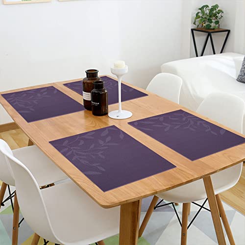 Image of SHACOS Woven Vinyl Placemats Set of 4 Purple Leaf Pattern Place Mats Wipe Clean Durable PVC Heat Resistant Table Mats (4, Leaf Purple)