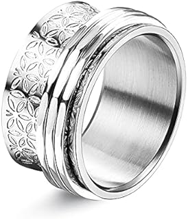 Thunaraz Stainless Steel Spinner Ring Fidget Band Rings Flower Carving Ring Evil Eyes