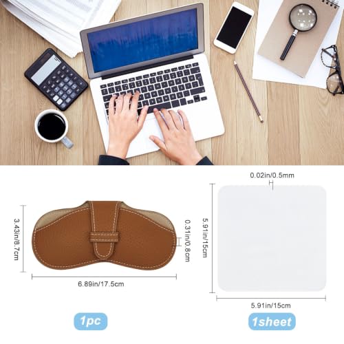 Image of CREATCABIN Leather Glasses Case Portable Sunglasses Pouch Travel Lightweight Slim Squeeze Eyeglasses Holder Bag with Suede Fiber Cleaning Cloth for Women Men Chocolate