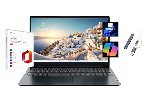 Image of Lenovo Ideapad 1 15.6 inch FHD Laptop, with Free Lifetime Microsoft Office 2024, AMD Ryzen 5 7520U, 8GB RAM, 256GB SSD, Windows 11 Pro, Abyss Blue, with USB Hub