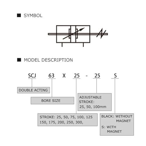 Cylindre à double effet SCJ63x25-25 : course réglable précise et grande poussée mécanique - 6