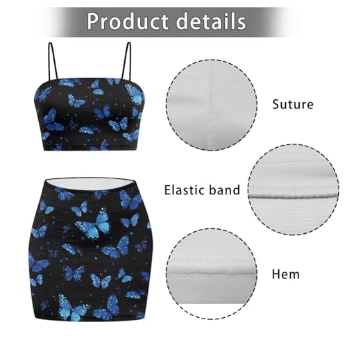 Image of Biyejit Women's 2 Piece Summer Outfits Spaghetti Strap Crop Tops and Bodycon Mini Skirt Dress Set Plus Size S-4XL