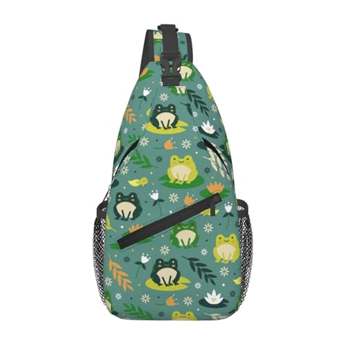 Cute Frog Print Sling Bags For Women Men Adjustable Backpack Crossbody Shoulder Chest Bag Travel Casual Daypack