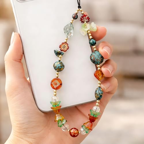 Image of Cute Beaded Camera Wrist Strap for Phone, Digital Camera Charm Lanyard, Pearl Beaded Chain for Bag Keychain Gift