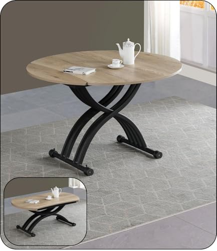 VOLERO' Table Transformable Gain de Place, Modèle Agamemnon, Mécanisme Ascenseur avec Réglage Millimétrique de la Hauteur. (Chene')