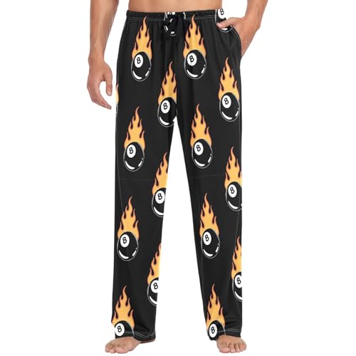 Men's Pajama Bottoms Flaming Billiard 8 Ball Mens Pajama Pants Table Tennis Cotton Pj Bottoms Sleepwear Lounge Pants XXL