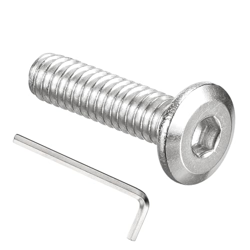 PATIKIL 1/4-20 x 1 Flat Head Hex Socket Cap Screw Bolt, 20PCS 304 Stainless Steel 18-8 Furniture Bolt with Hex Allen Wrench for Bed Repairs Ship Assembly Mechanical Industry, Silver
