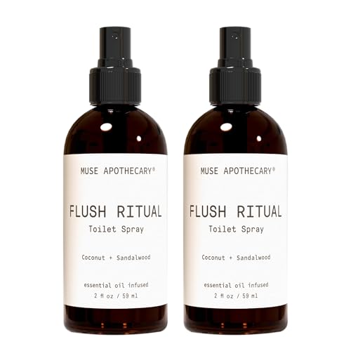 Muse Apothecary Flush Ritual - Aromatic & Refreshing Toilet Spray Use Before You Go 2 oz Infused with Natural Essential Oils - Coconut + Sandalwood 2 Pack