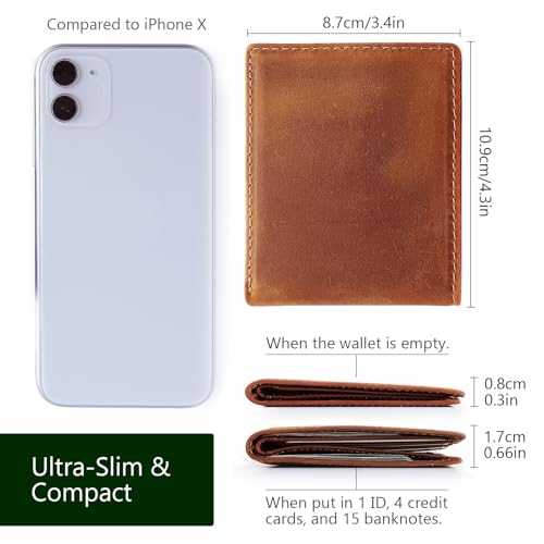 Men's Wallets Leather RFID Blocking Ultra-Thin Bifold | Minimalist Front Pocket Travel Wallet for Men with Card Holder & Money Slot – Yellowish Brown2