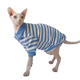 猫ストライプシャツ無毛猫服コットンキャットウェアベスト通気性子猫プルオーバーペット夏秋アパレルスフィンクスコーニッシュレックスデボンレックスピーターバルド小型犬用