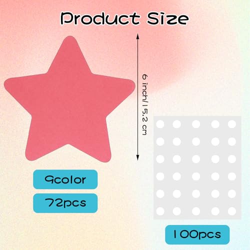 72 peças de recortes de papel estrela de 15 cm colorido em forma de estrela adesivo recortado, quadr