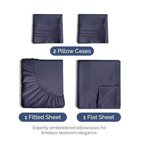 Image of King Size 4 Piece Sheet Set - Ultra Soft & Cooling Sheets - Deep Slate Blue