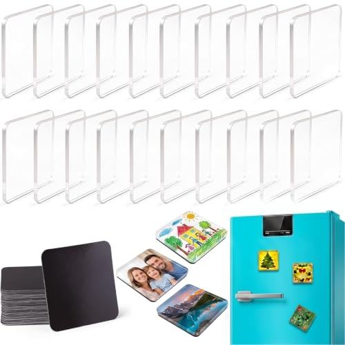 20 Pack Acrylic DIY Fridge Magnet Kit, Clear Photo Magnet Making Kit with Adhesive Backing, Custom Picture Magnets for Refrigerator, Kitchen, Office and Classroom Decor