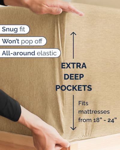 Image of Extra Deep Twin XL Sheet Set - 4 Piece College Dorm Bed Sheets Set with Extra Deep Pockets - Ultra-Soft, Comfy & Breathable Bedding for Women, Men, Kids & Teens - Wrinkle & Fade Free - Heathered Tan