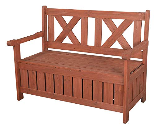 Leisure Season SB6024 Wooden Backyard Outdoor Bench with Storage - Brown - 1 Piece - Patio, Balcony, Garden, Lawn, Park, Front Porch Furniture - 400 Lbs. Weight Capacity with Large Organizer Space
