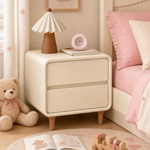 Vadisun White Night Stand, Solid Wood Nightstand with Drawers, Modern