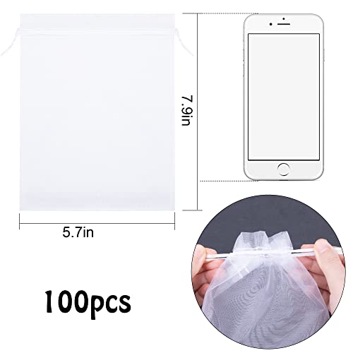 100 Pieces Organza Fruit Netting Bags - 6X8 Inch Fruit Protection Bags With Drawstring, Garden Plant Net Barrier Bag For Tomatoes, Grapes, Mangoes #TOP1