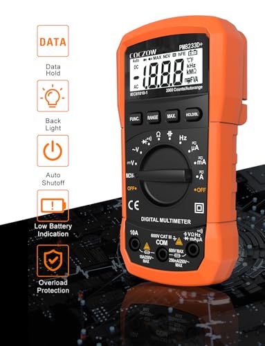Digital Multimeter mit automatischer Bereichswahl, Multifunktionstester, der AC/DC Voltage, AC/DC Current, Widerstand, Durchgang, Kapazität, Frequenz und Diodentests, Datenhaltung und NCV misst.