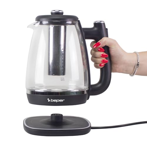 BEPER P101BOL200 Hervidor de vidrio de 1.8L, tetera eléctrica con filtro, base giratoria de 360°, apagado automático y protección contra sobrecalentamiento - 2200W - imagen 4