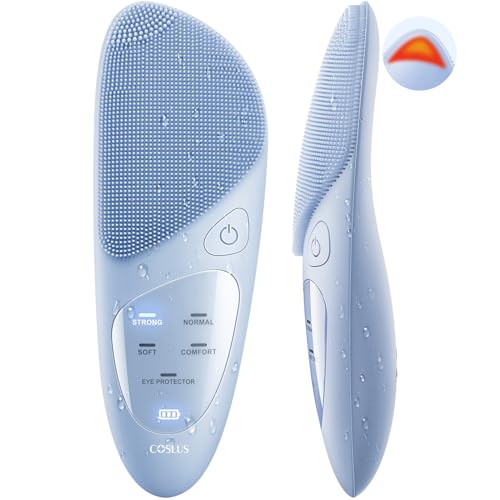 COSLUS Facial Cleansing Brush Silicone Face Scrubber: IPX7 Waterproof Rechargeable Face Wash Brush, 4 Cleansing Modes , Electric Face Brush for Cleaning, Exfoliating, Massaging