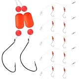 Dr.Fish 5 Pack Pompano Rigs Surf Fishing Saltwater Bottom Live Bait Rig Snell Floats Beads Wide Gap Hooks Swivels Duo Lock Snaps Red