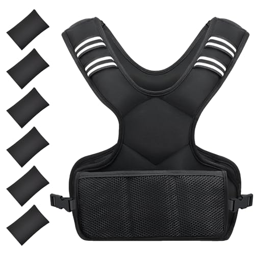Ragebby Weighted Vest for Women and Men 4-10lb Adjustable Vest with 6 Ironsand Weights, Weight Vest with Reflective Strip for Running, Walking, Exercise, Strength Training