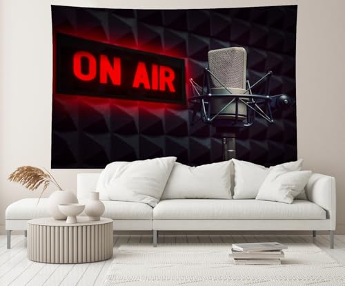 CHNYWORK 9x6ft Professional Microphone Backdrop Radio Station Studio On Air Sign TV Show Newscaster Studio Background Reporter Interview Stage Video Recording Decor Photo Booth Studio Props by CHNYWORK - Used condition - Image 4