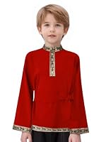 Lejafay Russian Heritage Kids Tunic Shirt Long Sleeve Traditional Blouse Party Wear for Boys Girls Red 8 Years