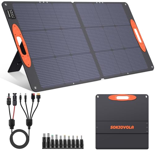 Image of SOKIOVOLA N-Type 16BB 110W Portable Solar Panel for EF/Jackery/Bluetti/Anker Power Station, 25% High Efficiency ETFE Foldable Solar Panel Charger IP68 Waterproof for Outdoor Camping RV