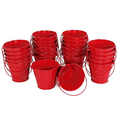Just Artifacts 4-Inch Metal Crayon/Pencil Holder Favor Bucket Pails (24pcs, Cherry Red)