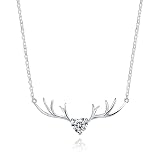 JOLINO Deer Antler Necklace with Heart Zircon,925 Sterling Silver Plated with Platinum,Surprise your wife, girlfriend, mother, or best friend on birthdays, anniversaries, Valentine’s Day, Christmas, or graduations as a gift